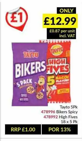 Musgrave MarketPlace Tayto 5pk Bikers Spicy, High Fives offer