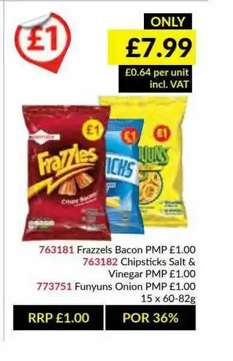 Musgrave MarketPlace Frazzels Bacon, Chipsticks Salt & Vinegar, Funyuns Onion offer