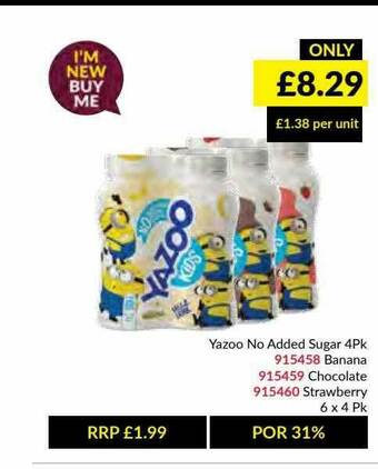 Musgrave MarketPlace Yazoo No Added Sugar 4pk Banana, Chocolate, Strawberry offer