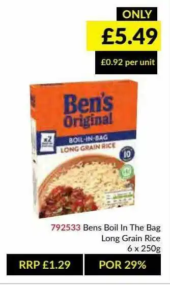 Musgrave MarketPlace Bens Boil In The Bag Long Grain Rice offer