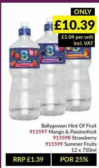 Musgrave MarketPlace Ballygowan Hint Of Fruit Mango & Passionfruit, Strawberry, Summer Fruits offer