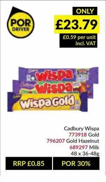 Musgrave MarketPlace Cadbury Wispa Gold, Gold Hazelnut, Milk offer