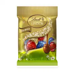 Iceland Lindt Lindor Chocolate Mini Easter Eggs Assorted Bag 80g offer