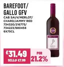 Bestway BAREFOOT/ GALLO GFV Cab sauv/merlot/ chard/jammy red offer