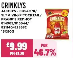 Bestway CRINKLYS Jacob's chs&oni/ slt & vin/p'cocktail/ frank's redhot offer
