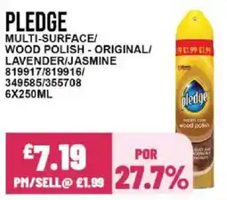 Bestway PLEDGE Multi-surface/ wood polish - original/ lavender/jasmine offer