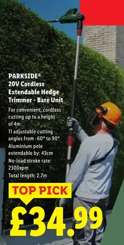 Lidl PARKSIDE 20V Cordless Extendable Hedge Trimmer Bare Unit offer