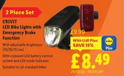 Lidl CRIVIT LED Bike Lights with Emergency Brake Function offer