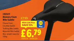 Lidl CRIVIT Memory Foam Bike Saddle offer
