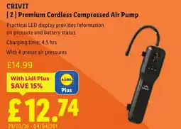 Lidl CRIVIT Premium Cordless Compressed Air Pump offer