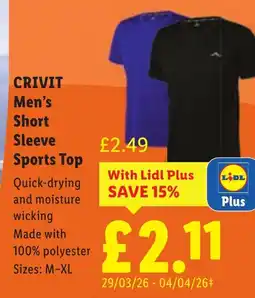 Lidl CRIVIT Men's Short Sleeve Sports Top offer