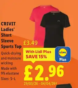 Lidl CRIVIT Ladies' Short Sleeve Sports Top offer