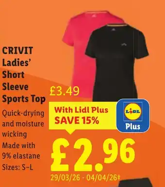 Lidl CRIVIT Ladies' Short Sleeve Sports Top offer