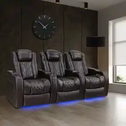 Costco Valencia Tuscany Row of 3 Brown Leather Power Reclining Home Theatre Seating offer