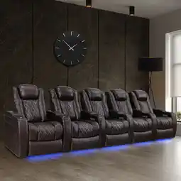 Costco Valencia Tuscany Row of 5 Brown Leather Power Reclining Home Theatre Seating offer