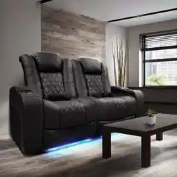 Costco Valencia Tuscany Black Leather Power Reclining Home Theatre Sofa offer