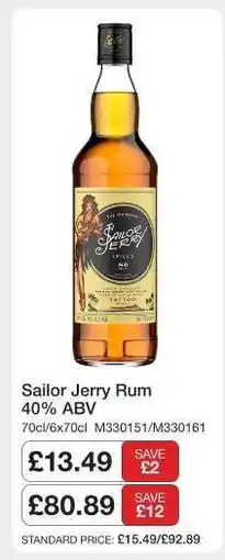 Makro Sailor Jerry Rum 40% ABV offer