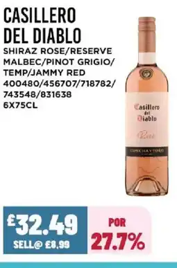 Bestway CASILLERO DEL DIABLO Shiraz rose/reserve malbec/pinot grigio/ temp/jammy red offer