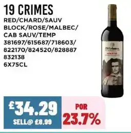 Bestway 19 CRIMES Red/chard/sauv block/rose/malbec/ cab sauv/temp offer