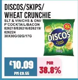 Bestway DISCOS/SKIPS/ WHEAT CRUNCHIE Slt & vin/chs & oni/ p'cocktail/bacon offer