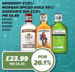 Bestway SMIRNOFF 37.5%/ MORGAN SPICED GOLD 35%/ GORDON'S GIN 37.5% offer