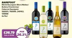 Bestway BAREFOOT Merlot/Sauvignon Blanc/Malbec/ Buttery Chardonnay/ Cabernet Sauvignon offer