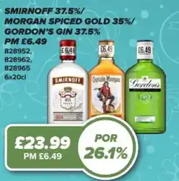 Bestway Smirnoff 37.5%/ morgan spiced gold 35%/ gordon's gin 37.5% offer