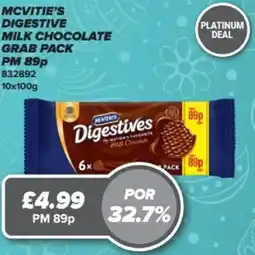 Bestway MCVITIE'S Digestive milk chocolate grab pack offer
