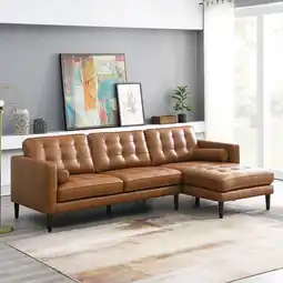 Costco Simon Li Harstine Brown Leather Corner Sofa offer