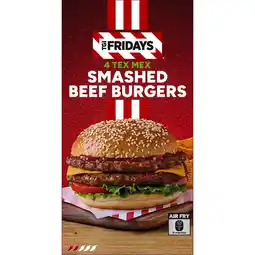 Iceland TGI Fridays 4 Tex Mex Smashed Beef Burgers 340g offer