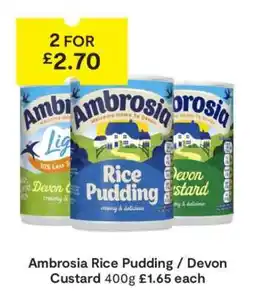 SuperValu Ambrosia Rice Pudding/Devon Custard offer