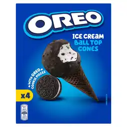 Iceland Oreo 4 Ice Cream Ball Top Cones with Oreo Cookie Pieces 400ml offer