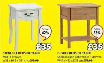 JYSK Stenlille Bedside Table, Olsker Bedside Table offer