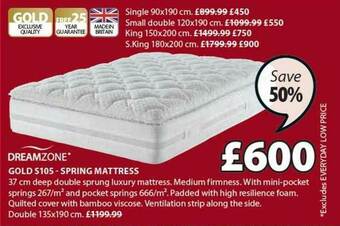 JYSK Gold S105 Spring Mattress offer