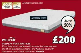 JYSK Gold F30 Foam Mattress offer