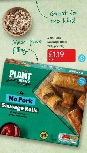 Aldi 4 No Pork Sausage Rolls offer