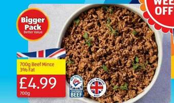 Aldi 700g Beef Mince 3% Fat offer