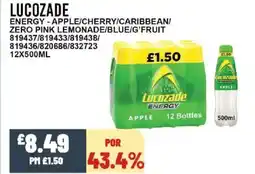 Bestway LUCOZADE Energy-apple/cherry/caribbean/ zero pink lemonade/blue/g'fruit offer