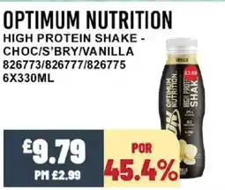 Bestway OPTIMUM NUTRITION High protein shake - choc/s'bry/vanilla offer