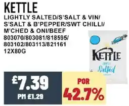 Bestway KETTLE Lightly salted/s'salt & vin/ s'salt & b'pepper/swt chilli/ m'ched & oni/beef offer