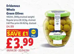 Lidl Eridanous Whole Green Olives offer