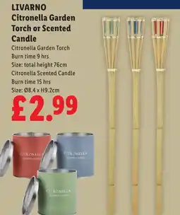 Lidl LIVARNO Citronella Garden Torch or Scented Candle offer