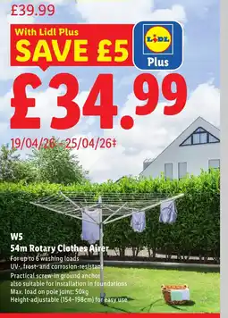 Lidl W5 54m Rotary Clothes Airer offer