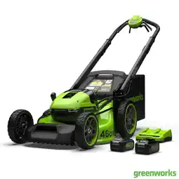 Costco Greenworks 48V 46cm Self-Propelled Cordless Lawn Mower + 2 x 24V (4Ah) Batteries + Dual Charger offer