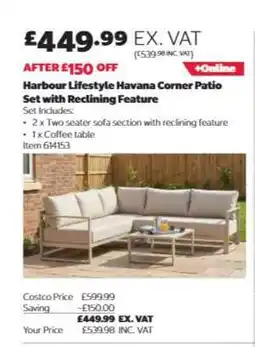 Costco Harbour Lifestyle Havana Corner Patio Set with Reclining Feature offer