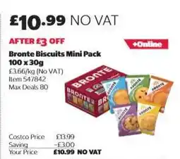 Costco Bronte Biscuits Mini Pack 100 x 30g offer