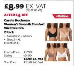 Costco Carole Hochman Women's Smooth Comfort Wirefree Bra 2 Pack offer