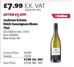 Costco Jackson Estate Stich Sauvignon Blanc 75cl offer