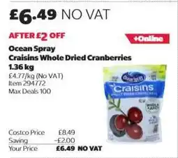 Costco Ocean Spray Craisins Whole Dried Cranberries offer