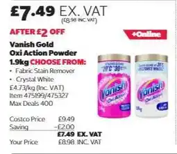 Costco Vanish Gold Oxi Action Powder 1.9kg offer